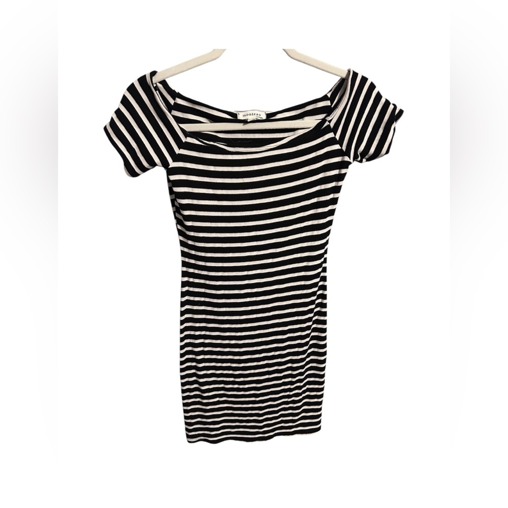 Monteau Black and White Striped Top